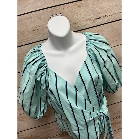 Worthington Womens Wrap Style Shirt Size Medium New Blouse Blue Striped TOp - Picture 7 of 14